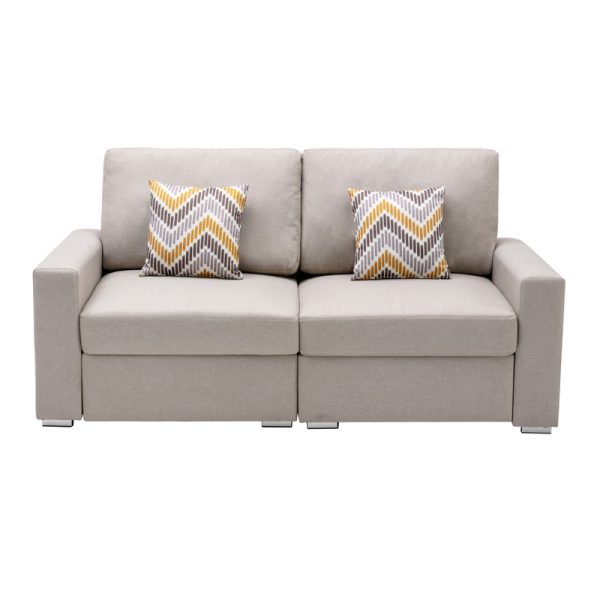 Nolan 67"W Beige Linen Fabric Loveseat with Pillows and Interchangeable Legs - Image 3