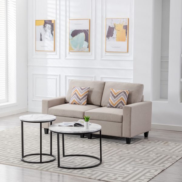 Nolan 67"W Beige Linen Fabric Loveseat with Pillows and Interchangeable Legs - Image 2