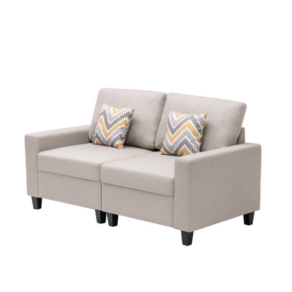 Nolan 67"W Beige Linen Fabric Loveseat with Pillows and Interchangeable Legs - Image 8
