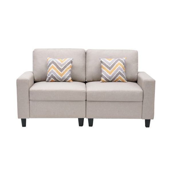 Nolan 67"W Beige Linen Fabric Loveseat with Pillows and Interchangeable Legs - Image 7