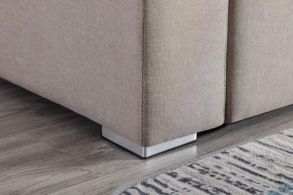 Nolan 106"W Beige Linen Fabric 7Pc Reversible Sectional Sofa with Interchangeable Legs, Pillows, Storage Ottoman, and a USB, Charging Ports, Cupholders, Storage Console Table - Image 2