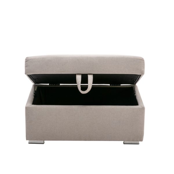 Nolan 106"W Beige Linen Fabric 7Pc Reversible Sectional Sofa with Interchangeable Legs, Pillows, Storage Ottoman, and a USB, Charging Ports, Cupholders, Storage Console Table - Image 4