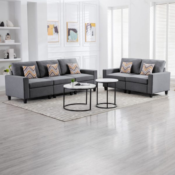 Nolan 95.5"W Gray Linen Fabric Sofa and Loveseat Living Room Set with Pillows and Interchangeable Legs - Image 4