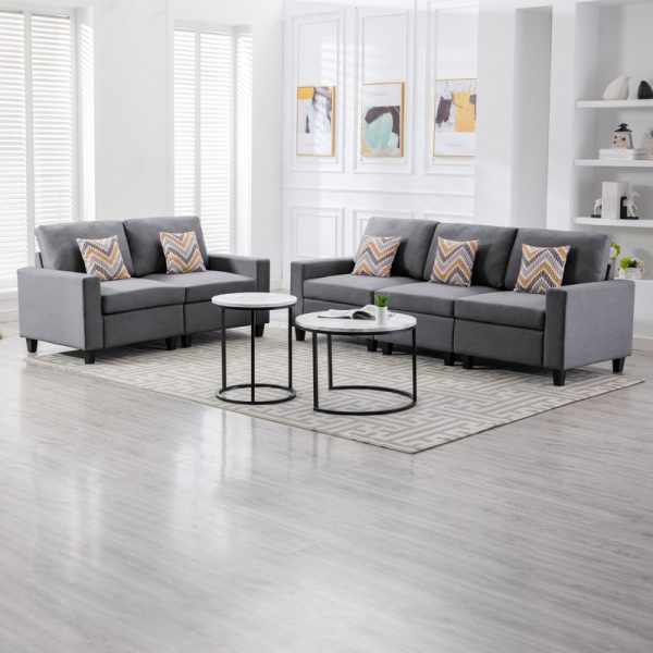 Nolan 95.5"W Gray Linen Fabric Sofa and Loveseat Living Room Set with Pillows and Interchangeable Legs - Image 3