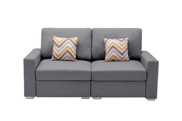 Nolan 67"W Gray Linen Fabric Loveseat with Pillows and Interchangeable Legs - Image 2