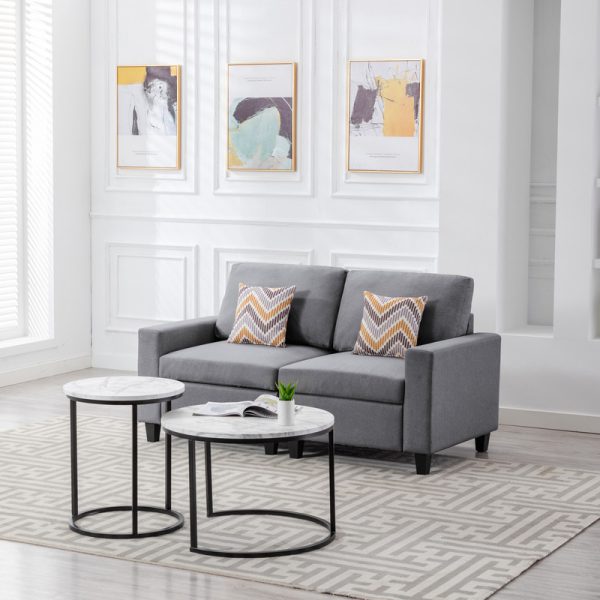 Nolan 67"W Gray Linen Fabric Loveseat with Pillows and Interchangeable Legs - Image 7