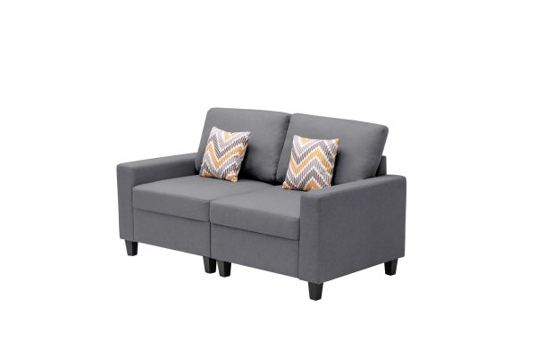 Nolan 67"W Gray Linen Fabric Loveseat with Pillows and Interchangeable Legs - Image 6