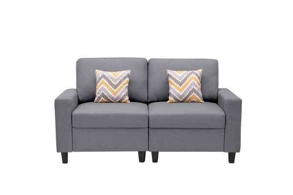Nolan 67"W Gray Linen Fabric Loveseat with Pillows and Interchangeable Legs - Image 5