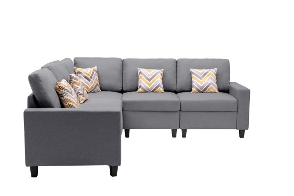 Nolan 95.5"W Gray Linen Fabric 5Pc Reversible Sectional Sofa with Pillows and Interchangeable Legs - Image 2