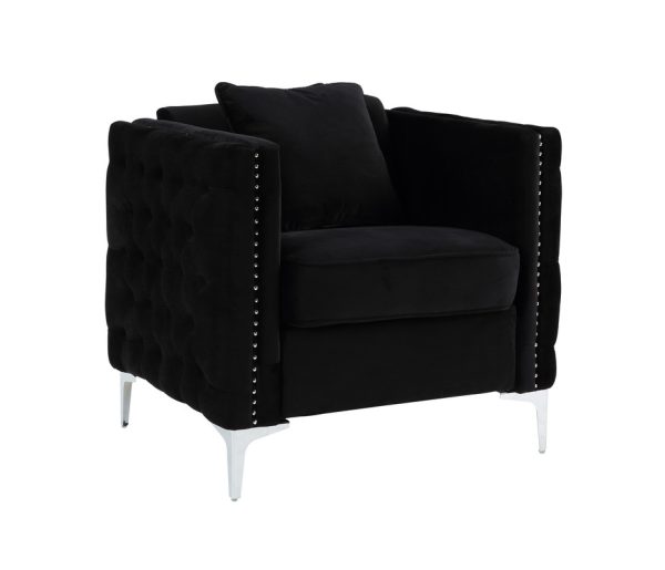 Bayberry 34"W Black Velvet Chair with 1 Pillow