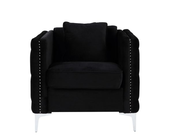 Bayberry 34"W Black Velvet Chair with 1 Pillow - Image 6