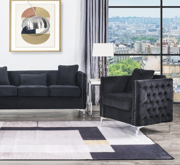 Bayberry 34"W Black Velvet Chair with 1 Pillow - Image 7