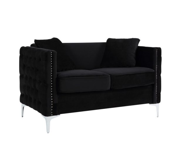 Bayberry 53"W Black Velvet Loveseat with 2 Pillows - Image 7