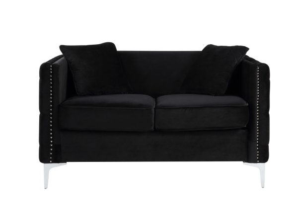 Bayberry 53"W Black Velvet Loveseat with 2 Pillows - Image 6
