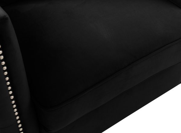 Bayberry 53"W Black Velvet Loveseat with 2 Pillows - Image 2