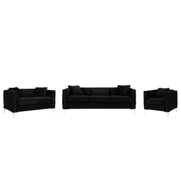 Bayberry 53"W Black Velvet Loveseat with 2 Pillows - Image 8