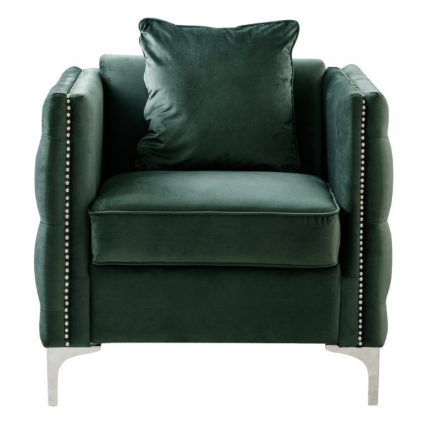 Bayberry 34"W Green Velvet Chair with 1 Pillow - Image 5