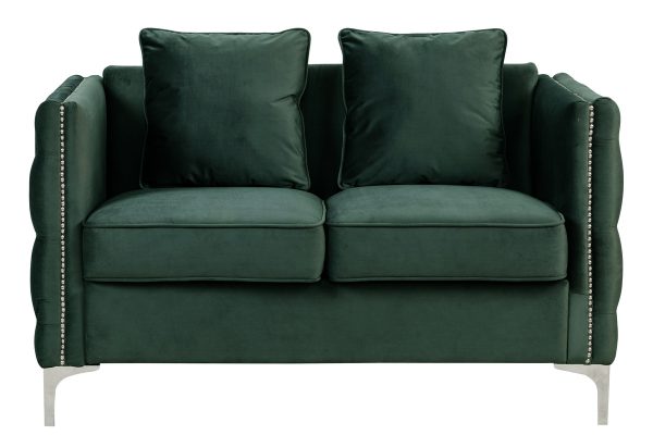 Bayberry 53"W Green Velvet Loveseat with 2 Pillows - Image 7
