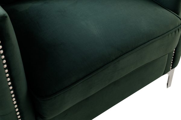 Bayberry 53"W Green Velvet Loveseat with 2 Pillows - Image 6