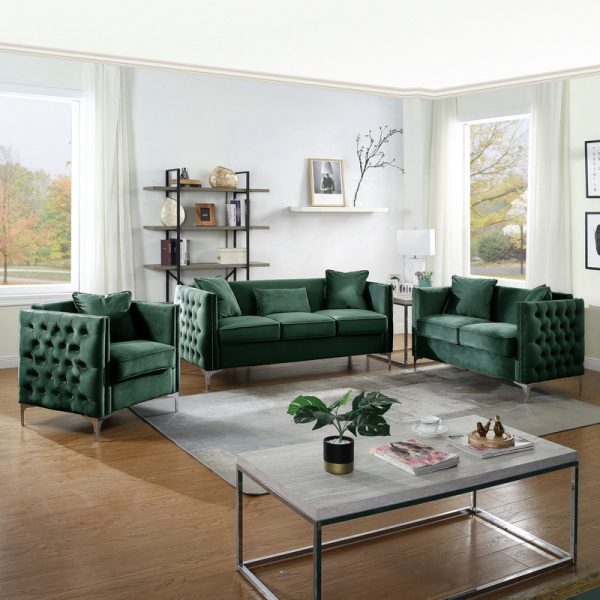 Bayberry 53"W Green Velvet Loveseat with 2 Pillows - Image 8