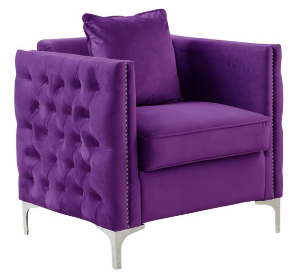 Bayberry 34"W Purple Velvet Chair with 1 Pillow