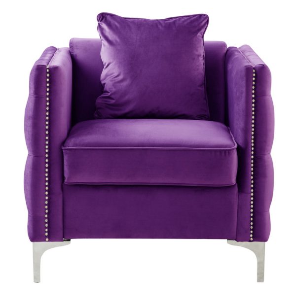 Bayberry 34"W Purple Velvet Chair with 1 Pillow - Image 5