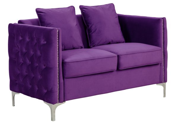 Bayberry 53"W Purple Velvet Loveseat with 2 Pillows