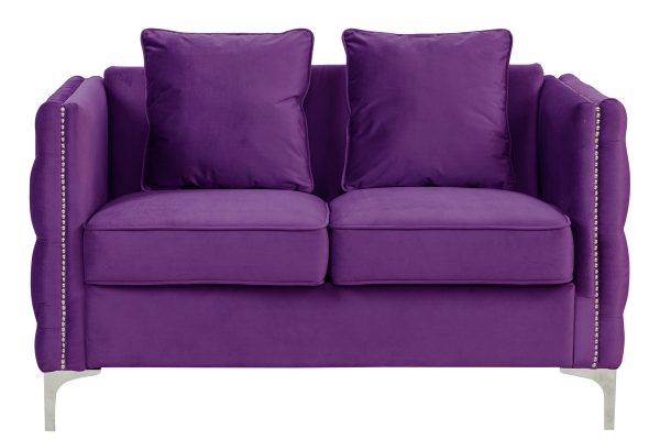 Bayberry 53"W Purple Velvet Loveseat with 2 Pillows - Image 5