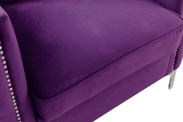 Bayberry 53"W Purple Velvet Loveseat with 2 Pillows - Image 4