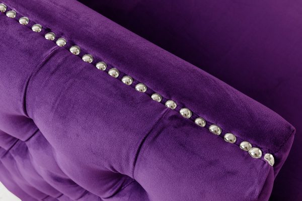 Bayberry 53"W Purple Velvet Loveseat with 2 Pillows - Image 2