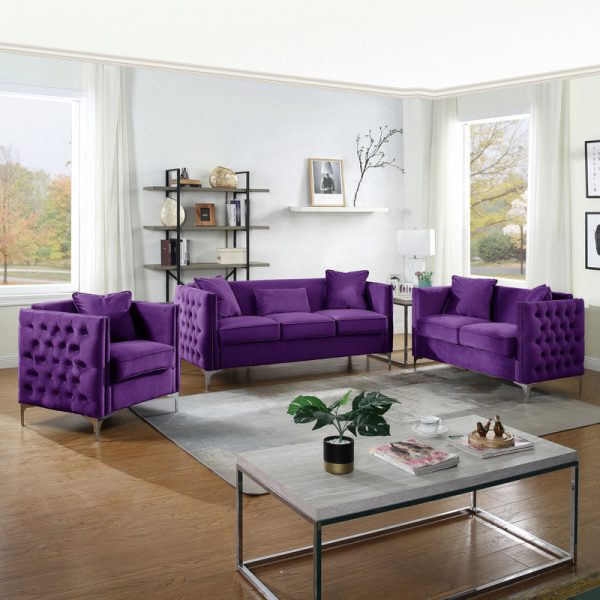 Bayberry 53"W Purple Velvet Loveseat with 2 Pillows - Image 6