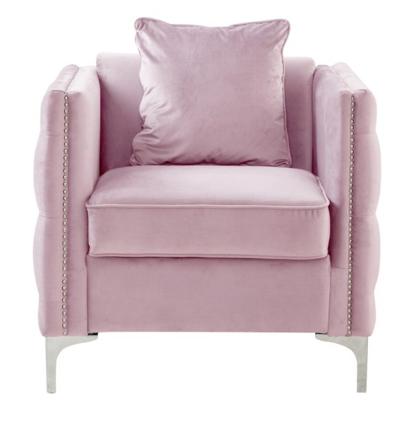 Bayberry 34"W Pink Velvet Chair with 1 Pillow - Image 3