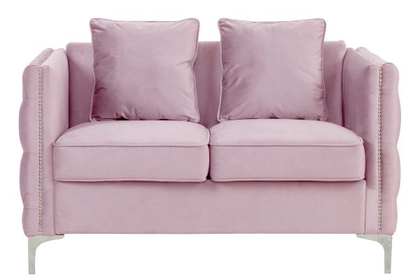 Bayberry 53"W Pink Velvet Loveseat with 2 Pillows - Image 4