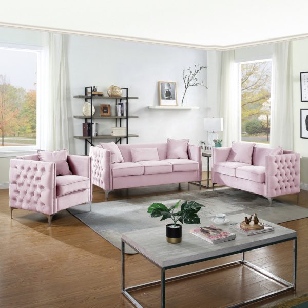 Bayberry 53"W Pink Velvet Loveseat with 2 Pillows - Image 5