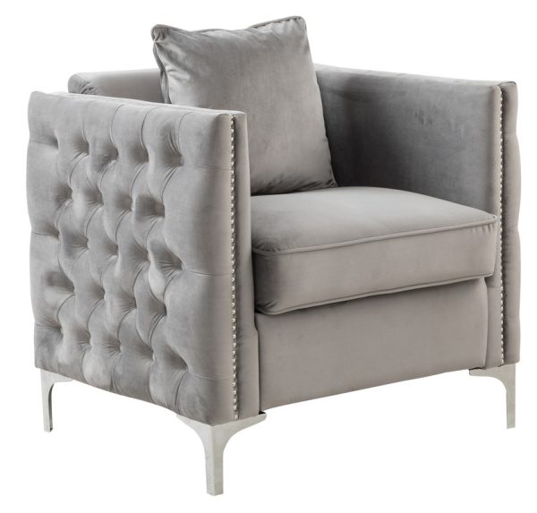 Bayberry 34"W Gray Velvet Chair with 1 Pillow