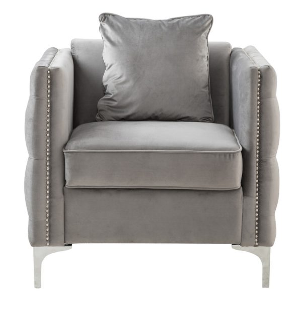 Bayberry 34"W Gray Velvet Chair with 1 Pillow - Image 5