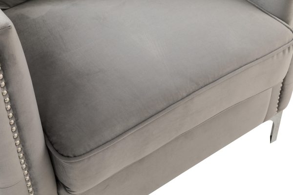 Bayberry 34"W Gray Velvet Chair with 1 Pillow - Image 4