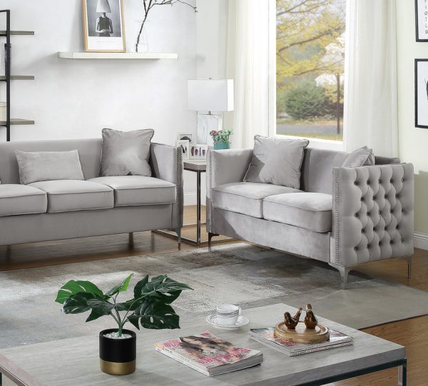 Bayberry 53"W Gray Velvet Loveseat with 2 Pillows