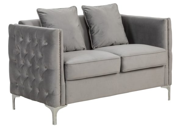 Bayberry 53"W Gray Velvet Loveseat with 2 Pillows - Image 7