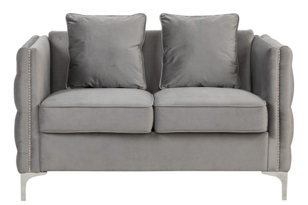 Bayberry 53"W Gray Velvet Loveseat with 2 Pillows - Image 6