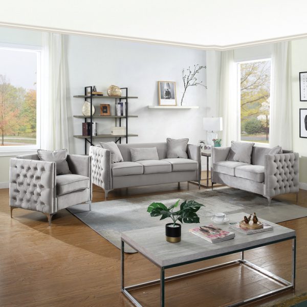 Bayberry 53"W Gray Velvet Loveseat with 2 Pillows - Image 9
