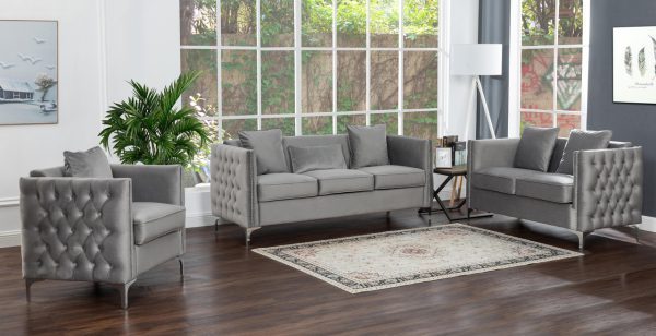 Bayberry 53"W Gray Velvet Loveseat with 2 Pillows - Image 8