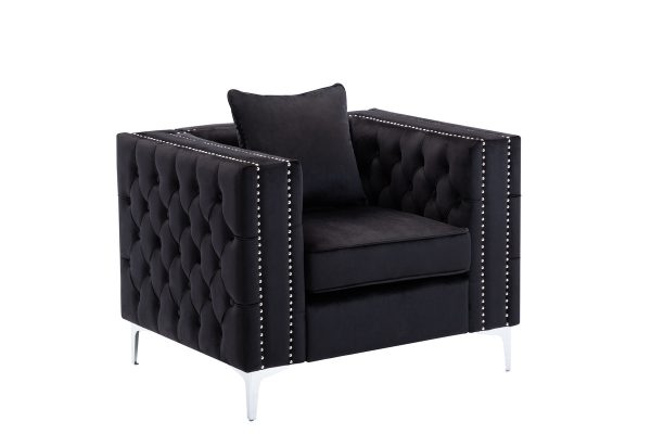 Lorreto 40"W Black Velvet Chair - Image 3