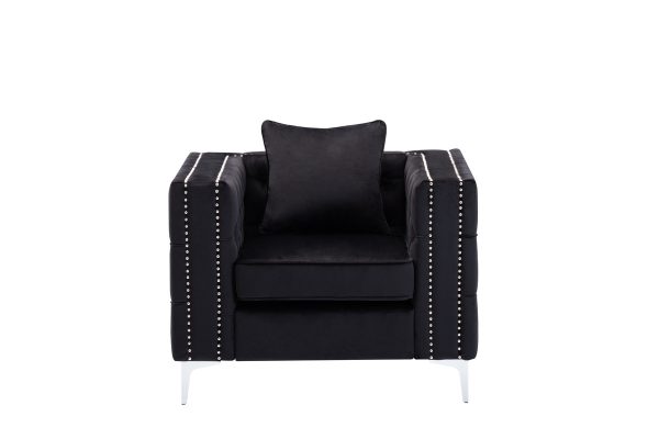 Lorreto 40"W Black Velvet Chair - Image 4