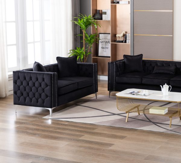 Lorreto 63"W Black Velvet Loveseat