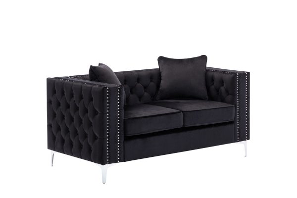 Lorreto 63"W Black Velvet Loveseat - Image 3