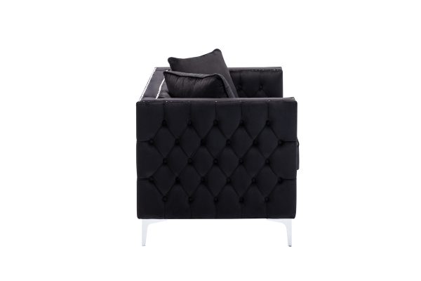 Lorreto 63"W Black Velvet Loveseat - Image 2