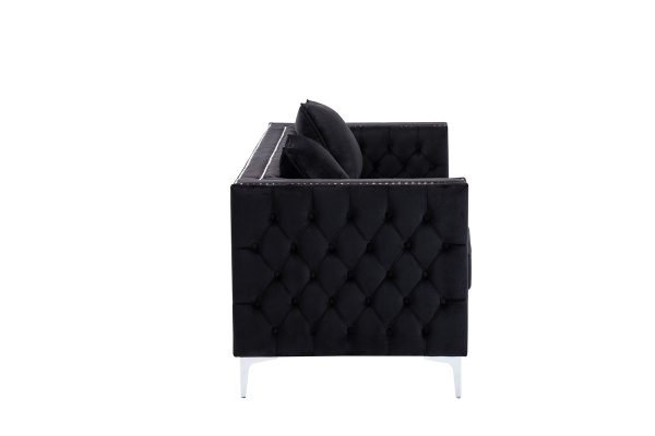 Lorreto Black Velvet Fabric Sofa Loveseat Living Room Set - Image 4