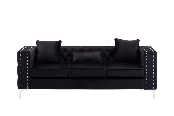 Lorreto Black Velvet Fabric Sofa Loveseat Living Room Set - Image 3