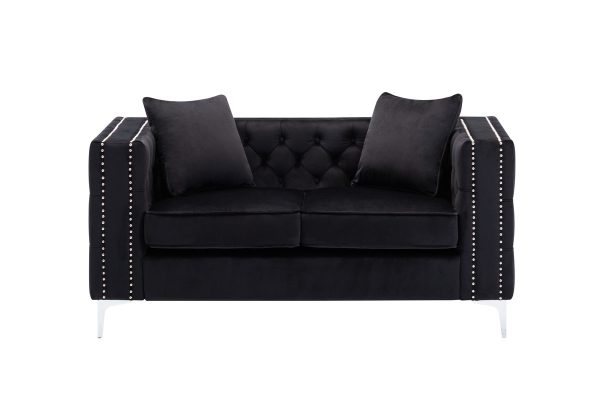 Lorreto Black Velvet Fabric Sofa Loveseat Living Room Set - Image 7